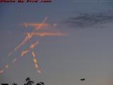 Jet Streaks and Blimp at Sunset, from East Boston