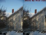 Icicles, Centre Congregational Church (cross eye stereo)